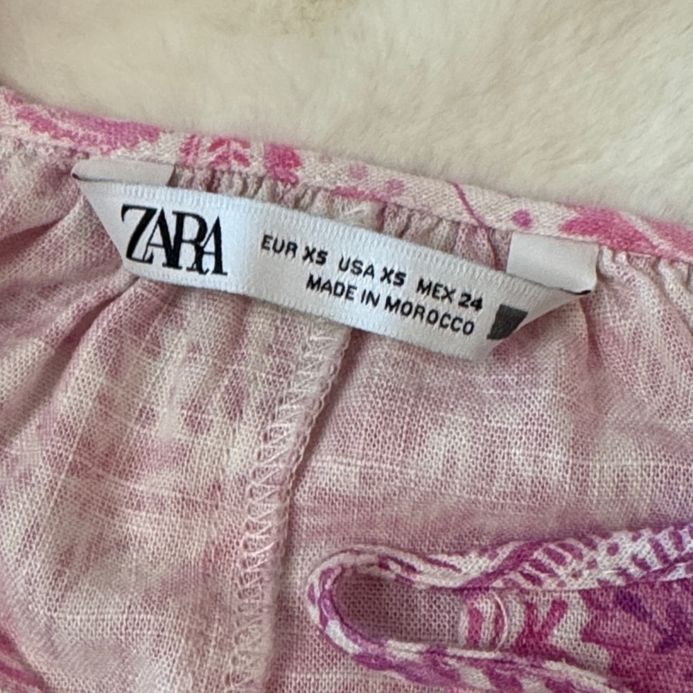 Zara Romantic Flirty Pink & White Paisley Layered Linen Mini Dress- size XS - Picture 12 of 16